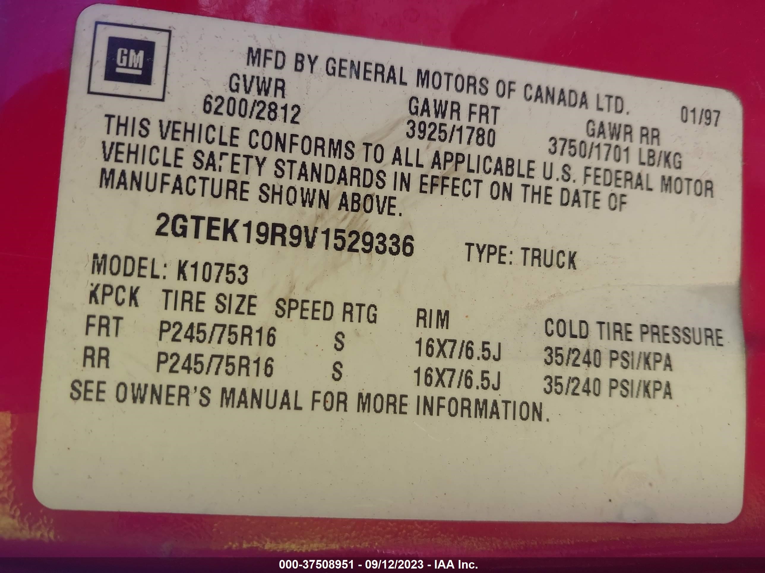 Photo 8 VIN: 2GTEK19R9V1529336 - GMC SIERRA 