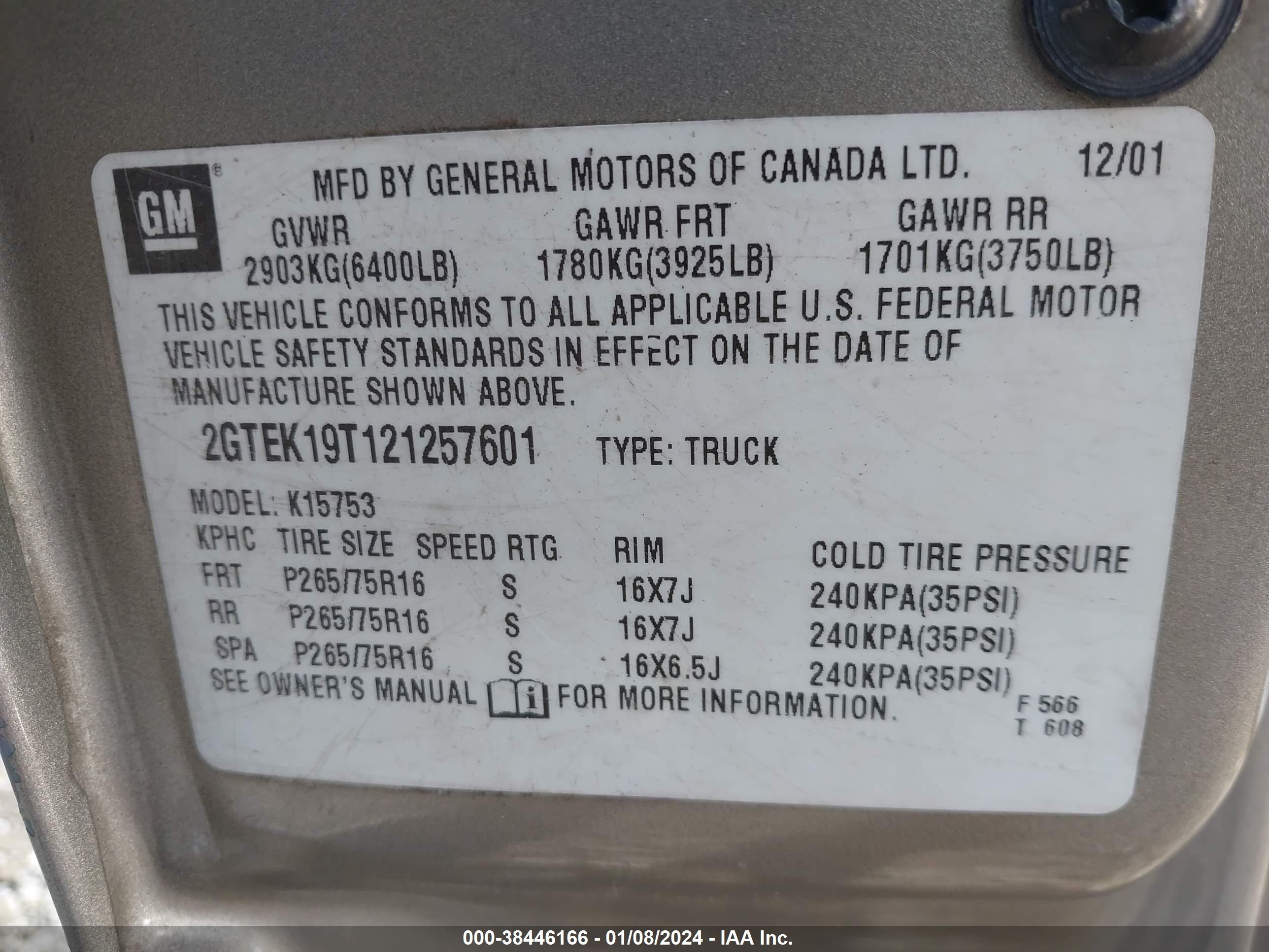 Photo 8 VIN: 2GTEK19T121257601 - GMC SIERRA 