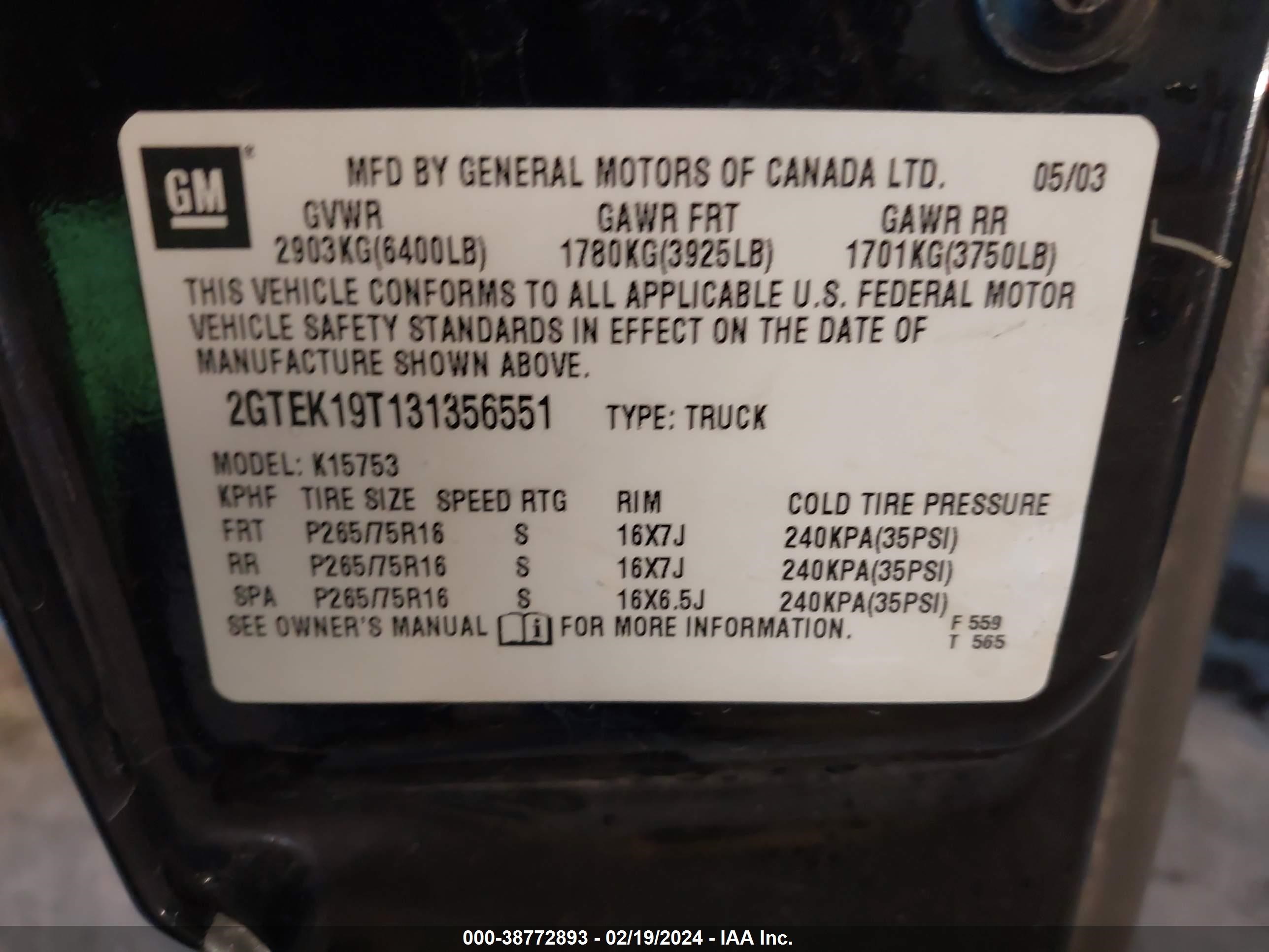 Photo 8 VIN: 2GTEK19T131356551 - GMC SIERRA 