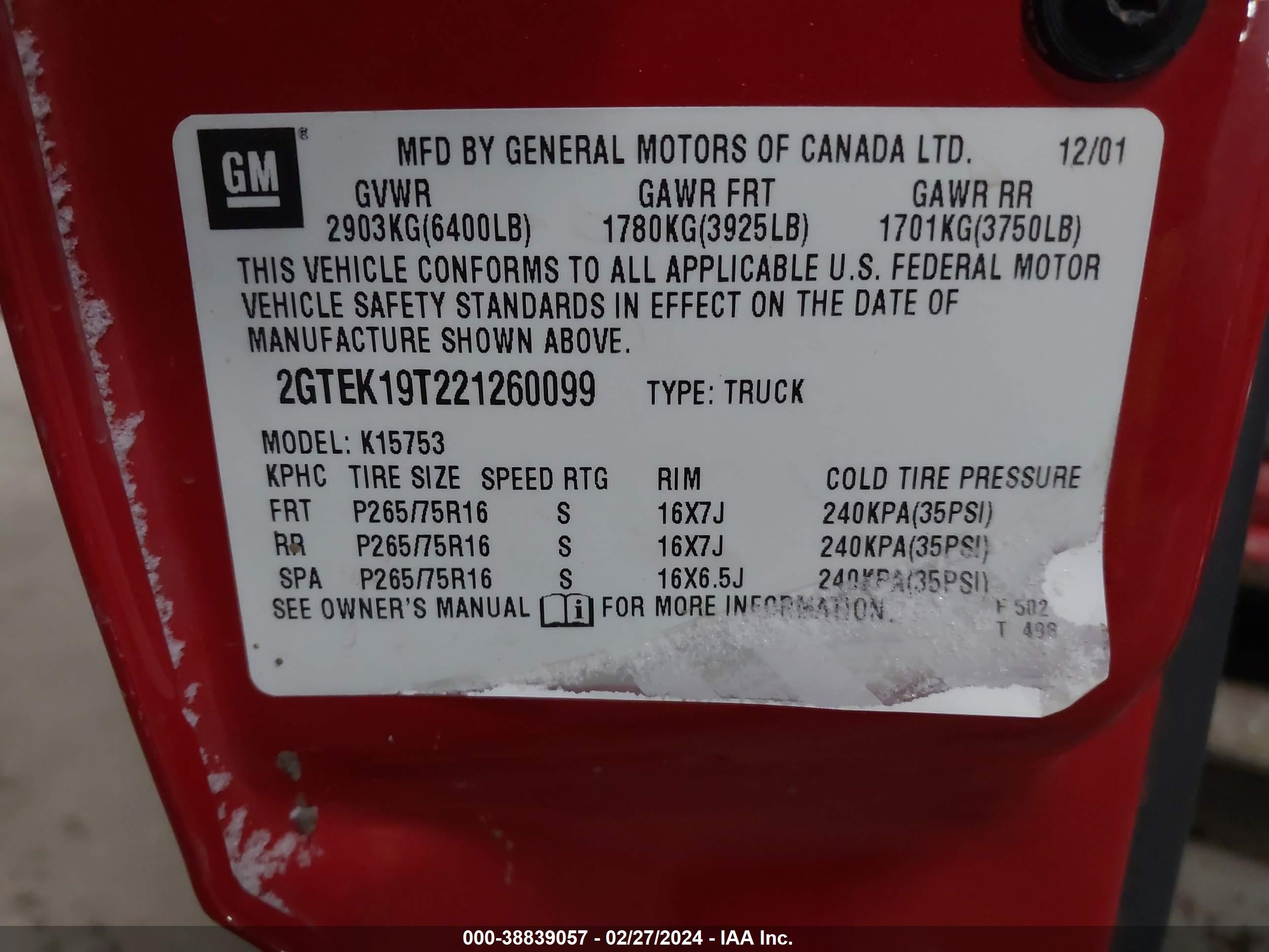 Photo 8 VIN: 2GTEK19T221260099 - GMC SIERRA 