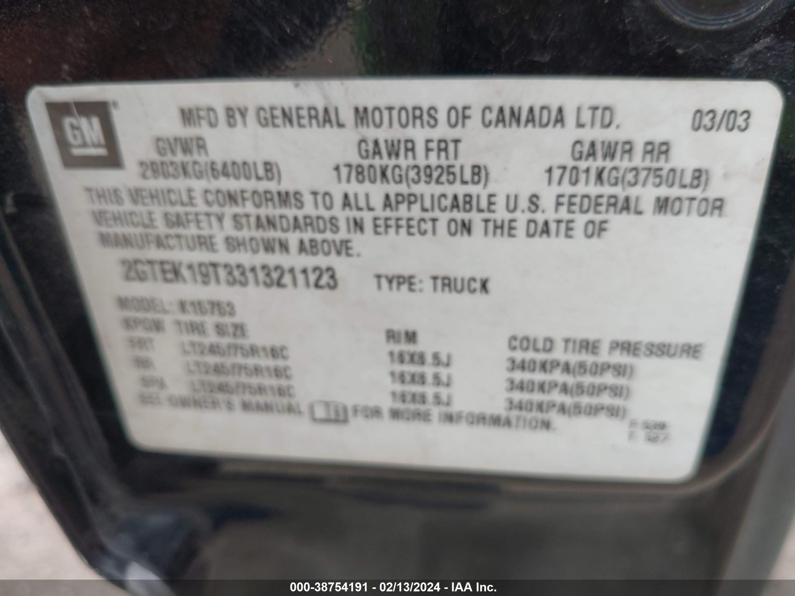 Photo 8 VIN: 2GTEK19T331321123 - GMC SIERRA 