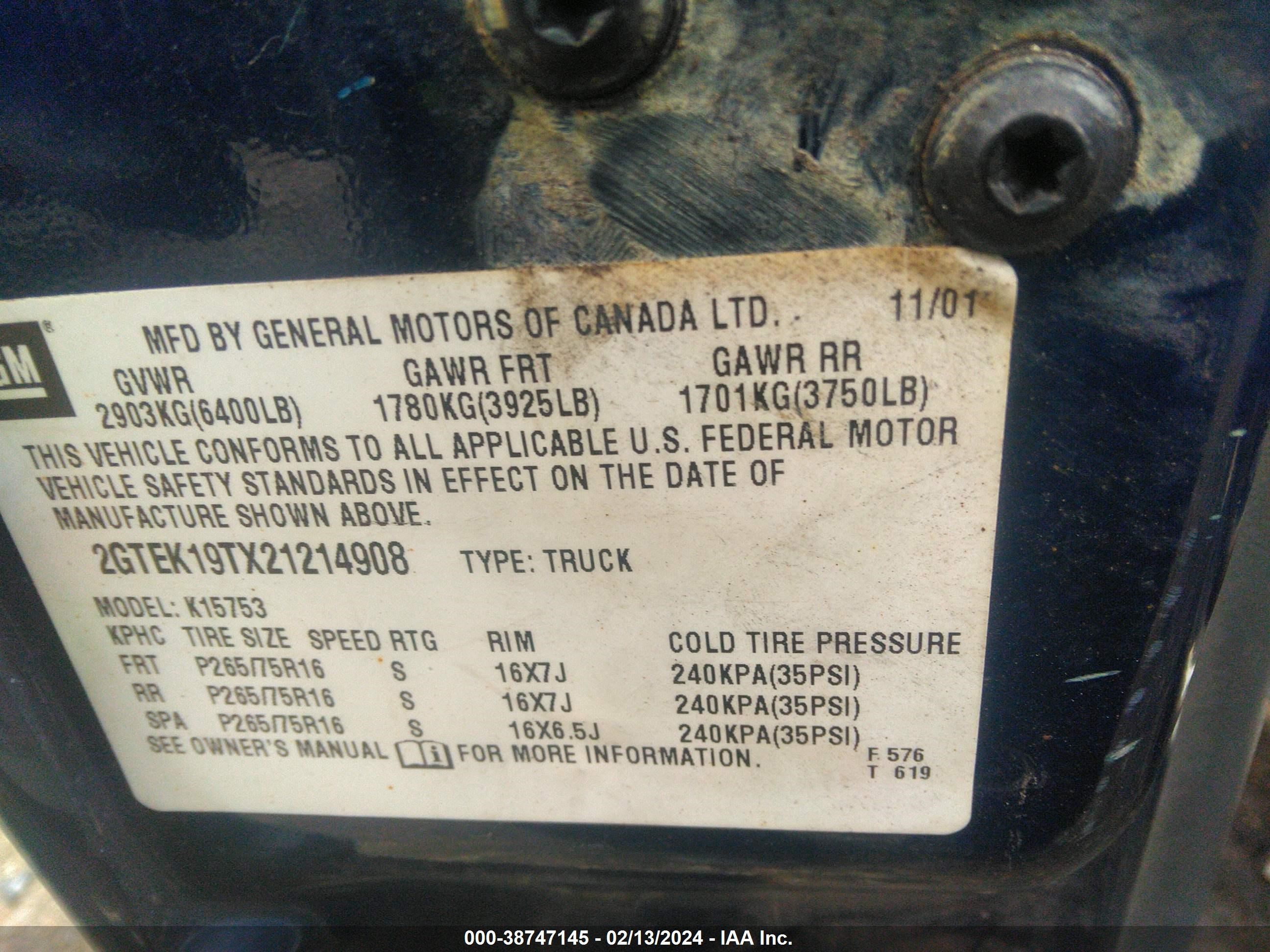 Photo 8 VIN: 2GTEK19TX21214908 - GMC SIERRA 