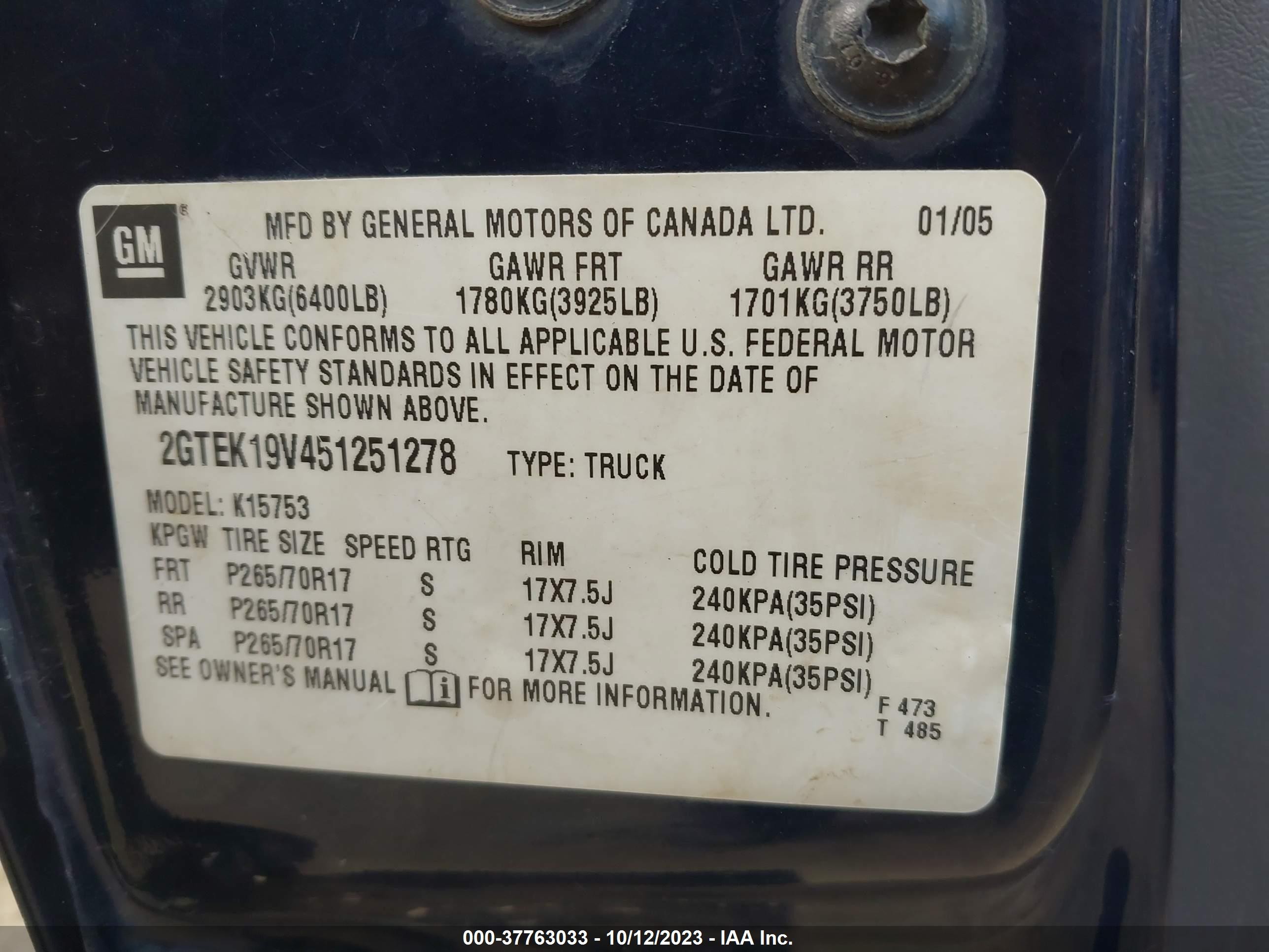 Photo 8 VIN: 2GTEK19V451251278 - GMC SIERRA 