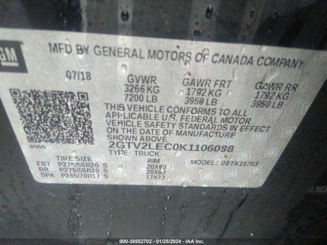 Photo 8 VIN: 2GTV2LEC0K1106038 - GMC SIERRA 1500 LIMITED 