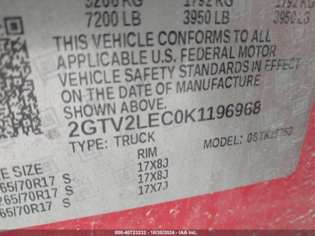 Photo 8 VIN: 2GTV2LEC0K1196968 - GMC SIERRA LIMITED 