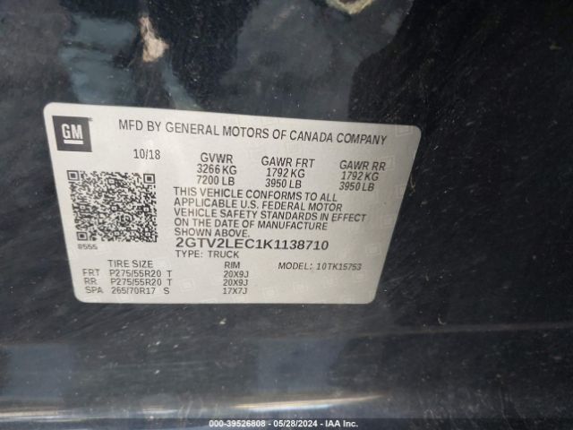 Photo 8 VIN: 2GTV2LEC1K1138710 - GMC SIERRA LIMITED 