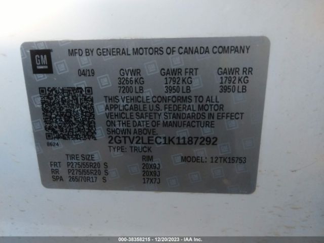 Photo 8 VIN: 2GTV2LEC1K1187292 - GMC SIERRA 1500 LIMITED 