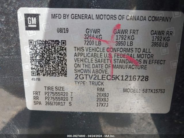 Photo 8 VIN: 2GTV2LEC5K1216728 - GMC SIERRA 1500 LIMITED 