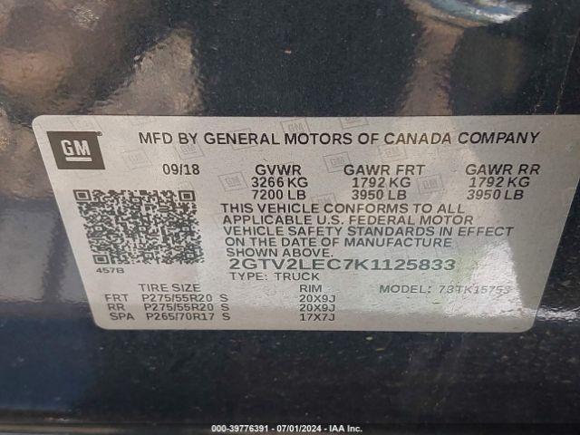 Photo 8 VIN: 2GTV2LEC7K1125833 - GMC SIERRA LIMITED 