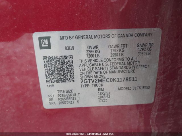 Photo 8 VIN: 2GTV2MEC0K1178511 - GMC SIERRA 1500 LIMITED 