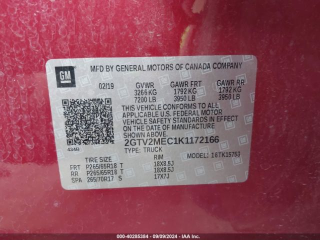 Photo 8 VIN: 2GTV2MEC1K1172166 - GMC SIERRA LIMITED 