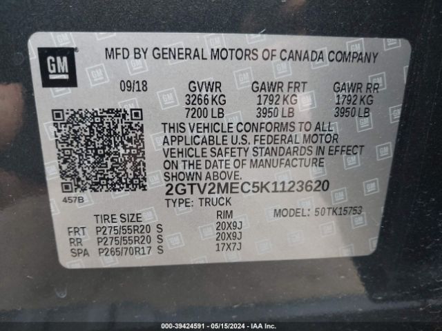 Photo 8 VIN: 2GTV2MEC5K1123620 - GMC SIERRA 1500 LIMITED 