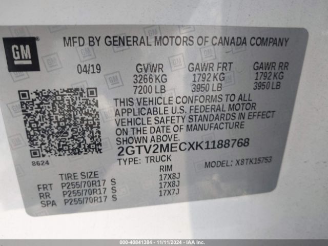 Photo 8 VIN: 2GTV2MECXK1188768 - GMC SIERRA LIMITED 