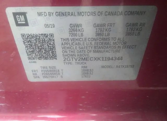 Photo 8 VIN: 2GTV2MECXK1194344 - GMC SIERRA 1500 LIMITED 