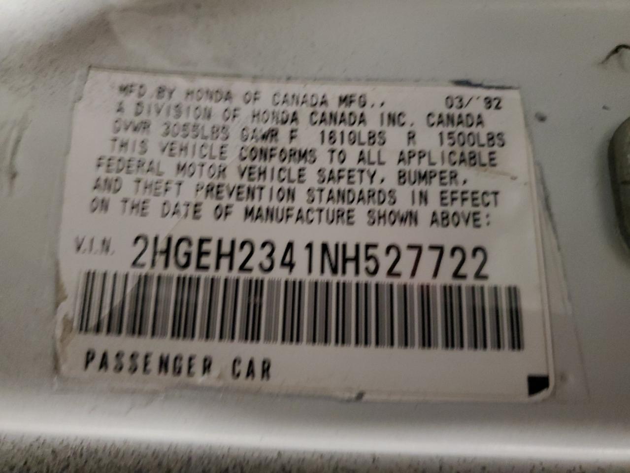 Photo 12 VIN: 2HGEH2341NH527722 - HONDA CIVIC 