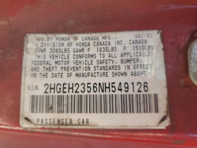 Photo 11 VIN: 2HGEH2356NH549126 - HONDA CIVIC DX 