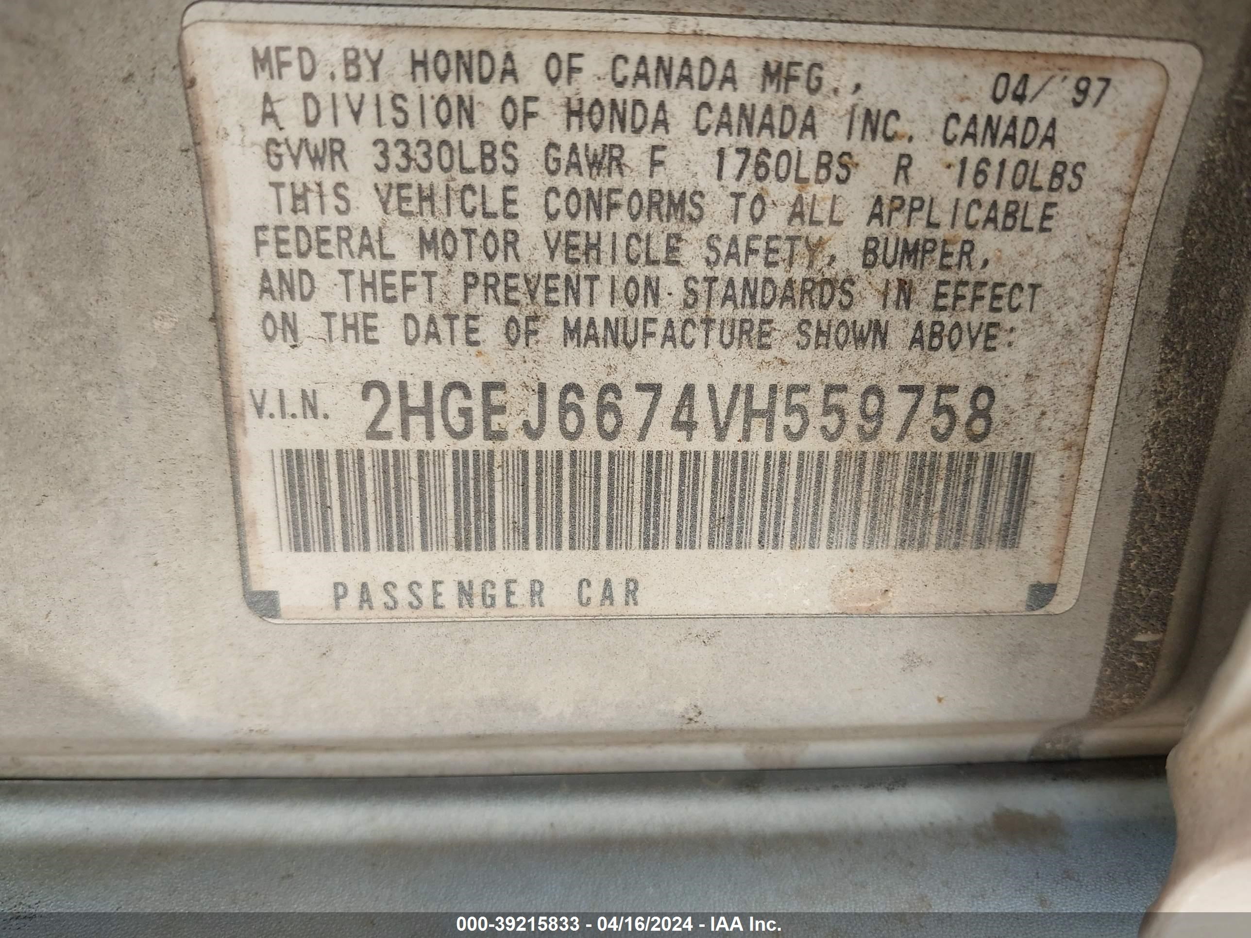 Photo 8 VIN: 2HGEJ6674VH559758 - HONDA CIVIC 