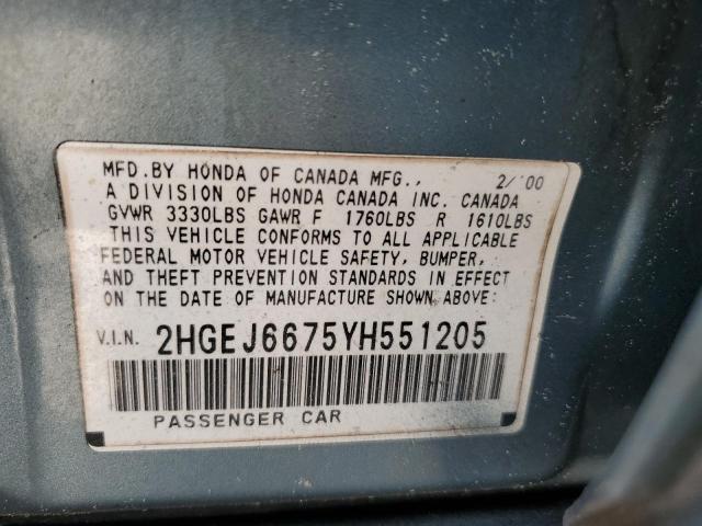 Photo 9 VIN: 2HGEJ6675YH551205 - HONDA CIVIC LX 