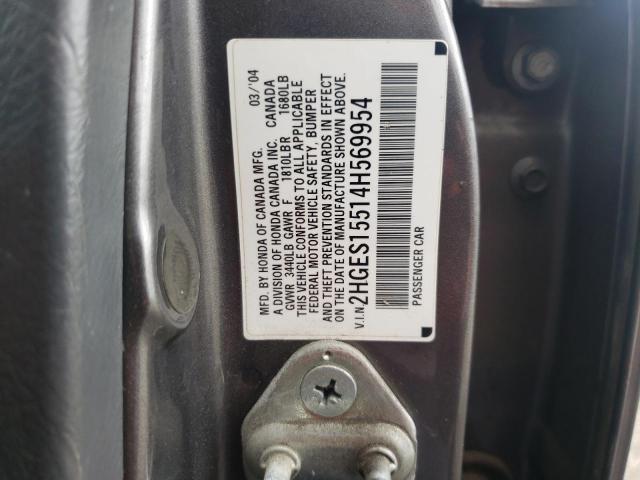 Photo 11 VIN: 2HGES15514H569954 - HONDA CIVIC LX 