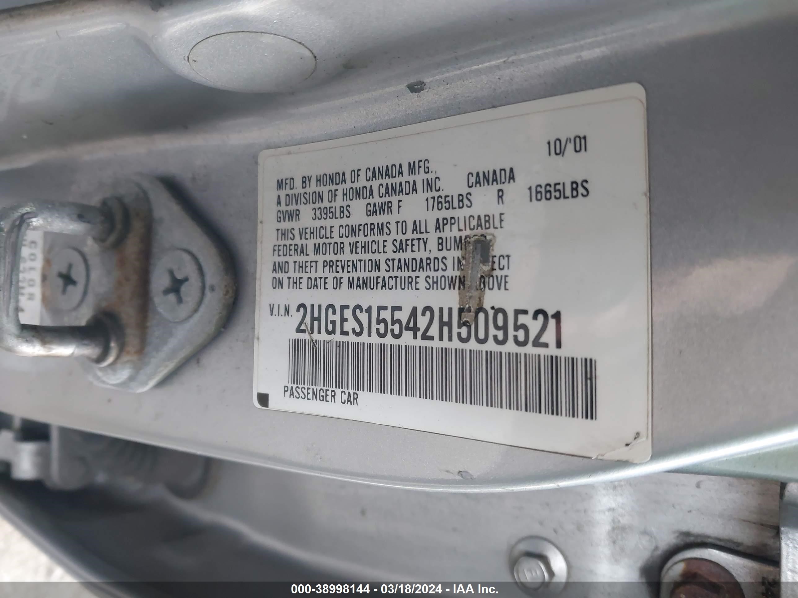 Photo 8 VIN: 2HGES15542H509521 - HONDA CIVIC 