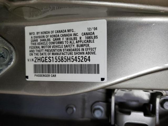 Photo 9 VIN: 2HGES15585H545264 - HONDA CIVIC LX 