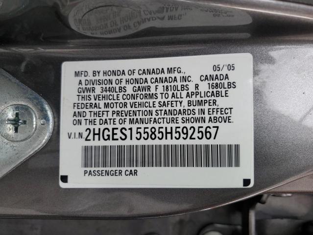 Photo 11 VIN: 2HGES15585H592567 - HONDA CIVIC LX 