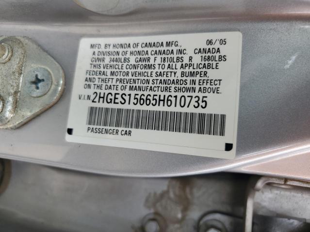 Photo 11 VIN: 2HGES15665H610735 - HONDA CIVIC LX 