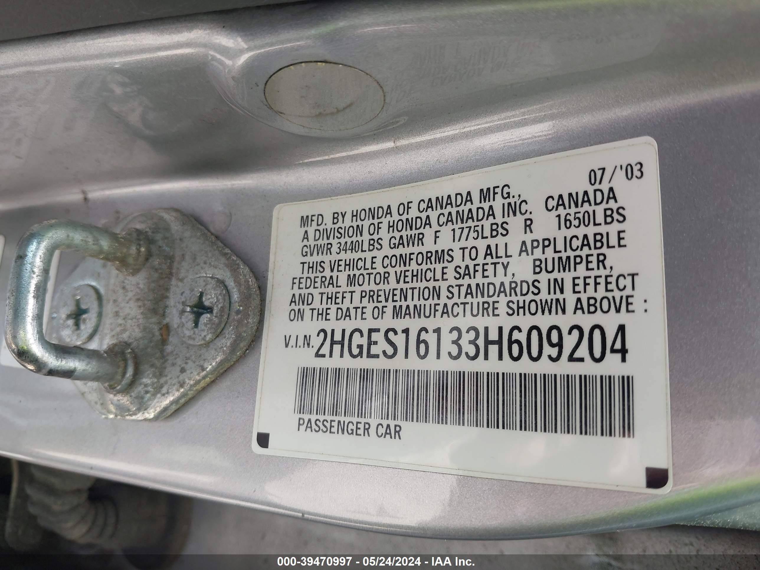 Photo 8 VIN: 2HGES16133H609204 - HONDA CIVIC 