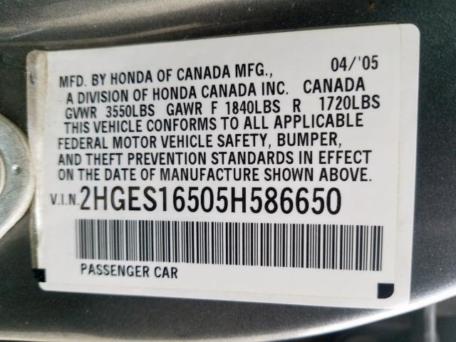 Photo 9 VIN: 2HGES16505H586650 - HONDA CIVIC 