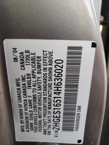 Photo 12 VIN: 2HGES16514H636020 - HONDA CIVIC LX 