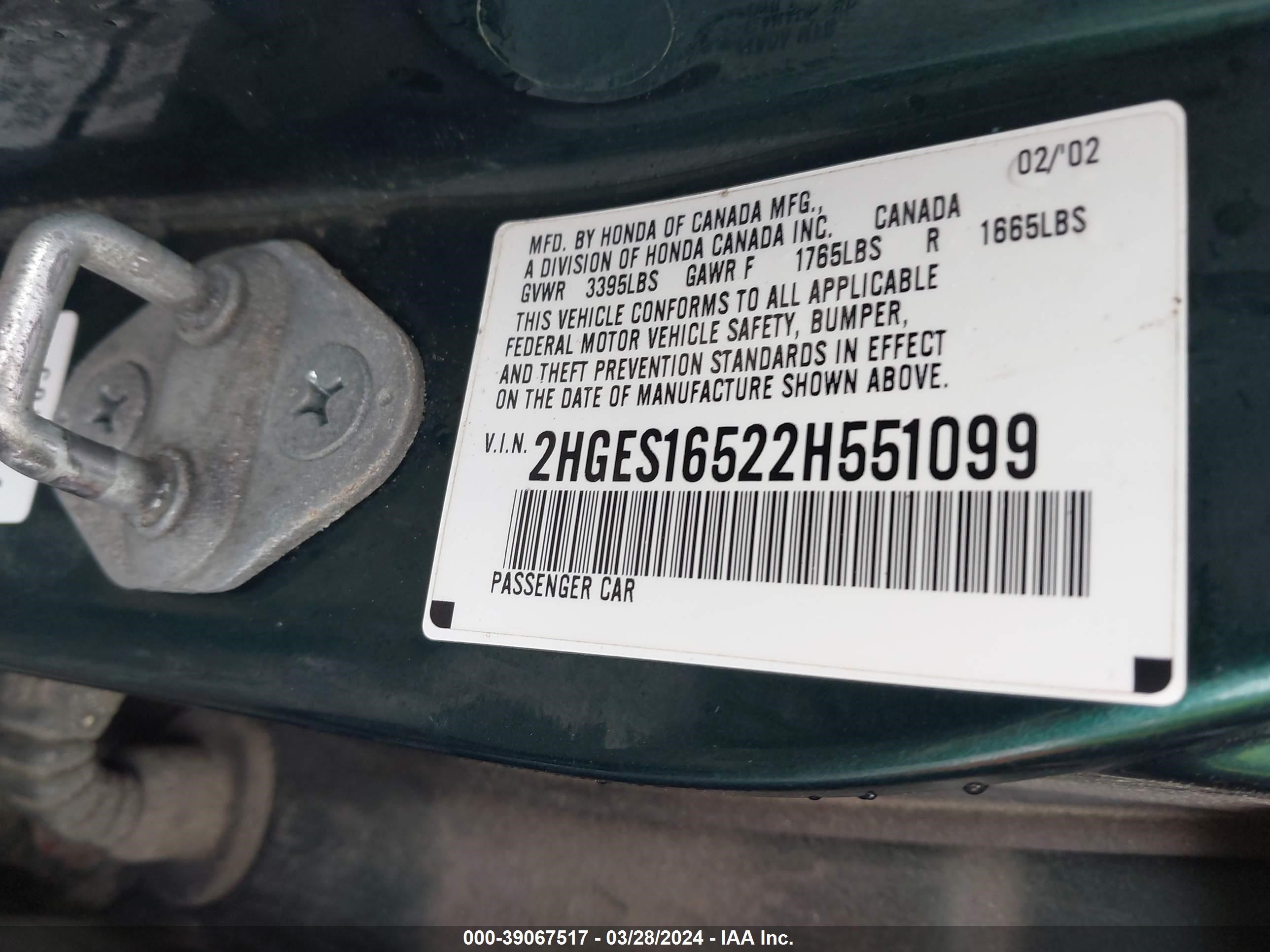 Photo 8 VIN: 2HGES16522H551099 - HONDA CIVIC 