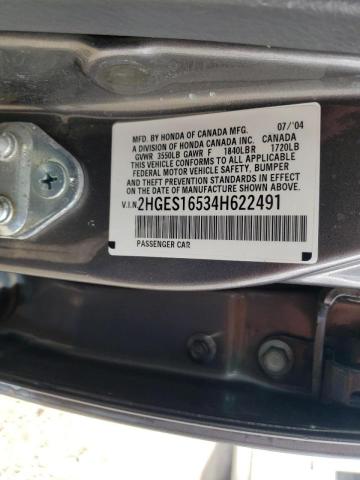 Photo 9 VIN: 2HGES16534H622491 - HONDA CIVIC LX 