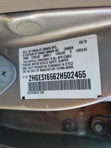 Photo 9 VIN: 2HGES16562H502455 - HONDA CIVIC LX 