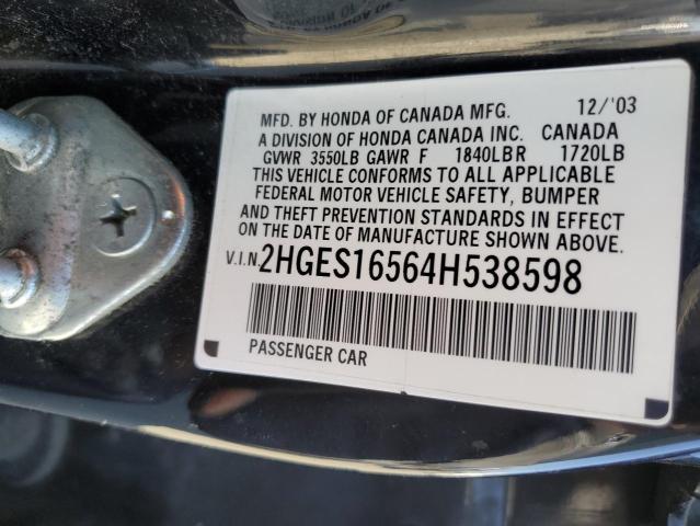 Photo 11 VIN: 2HGES16564H538598 - HONDA CIVIC LX 