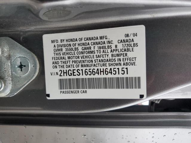 Photo 12 VIN: 2HGES16564H645151 - HONDA CIVIC 