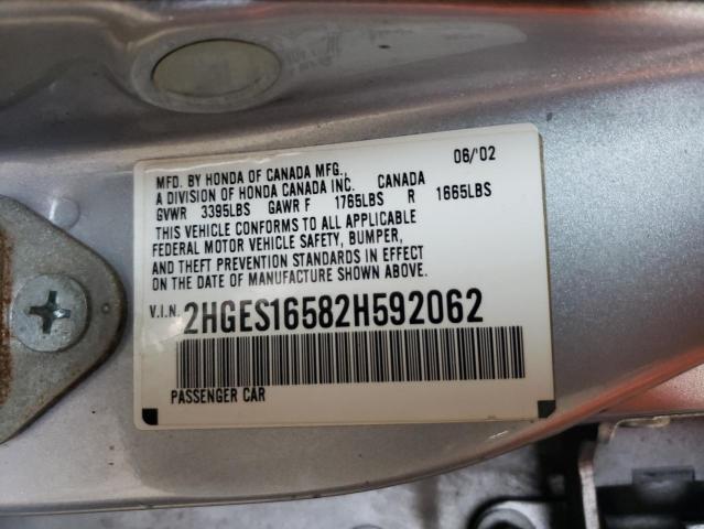 Photo 11 VIN: 2HGES16582H592062 - HONDA CIVIC LX 