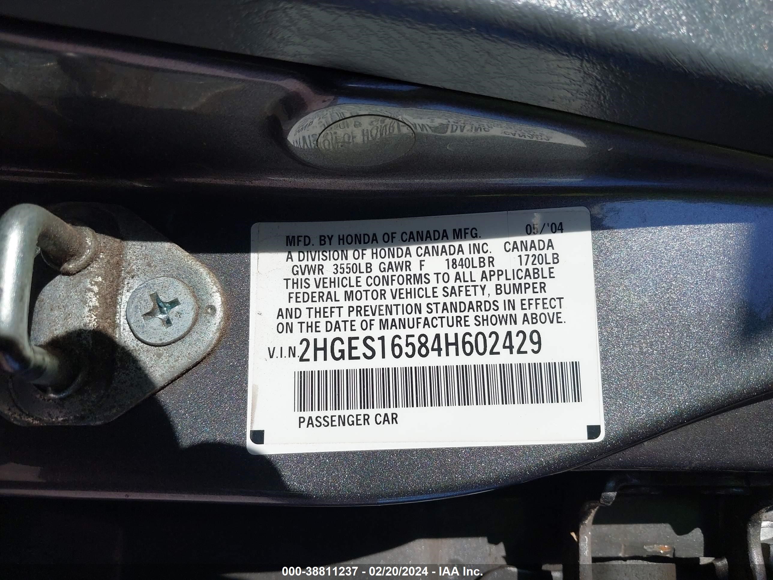 Photo 8 VIN: 2HGES16584H602429 - HONDA CIVIC 