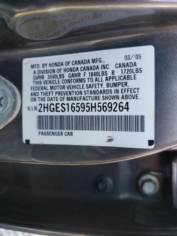 Photo 9 VIN: 2HGES16595H569264 - HONDA CIVIC LX 