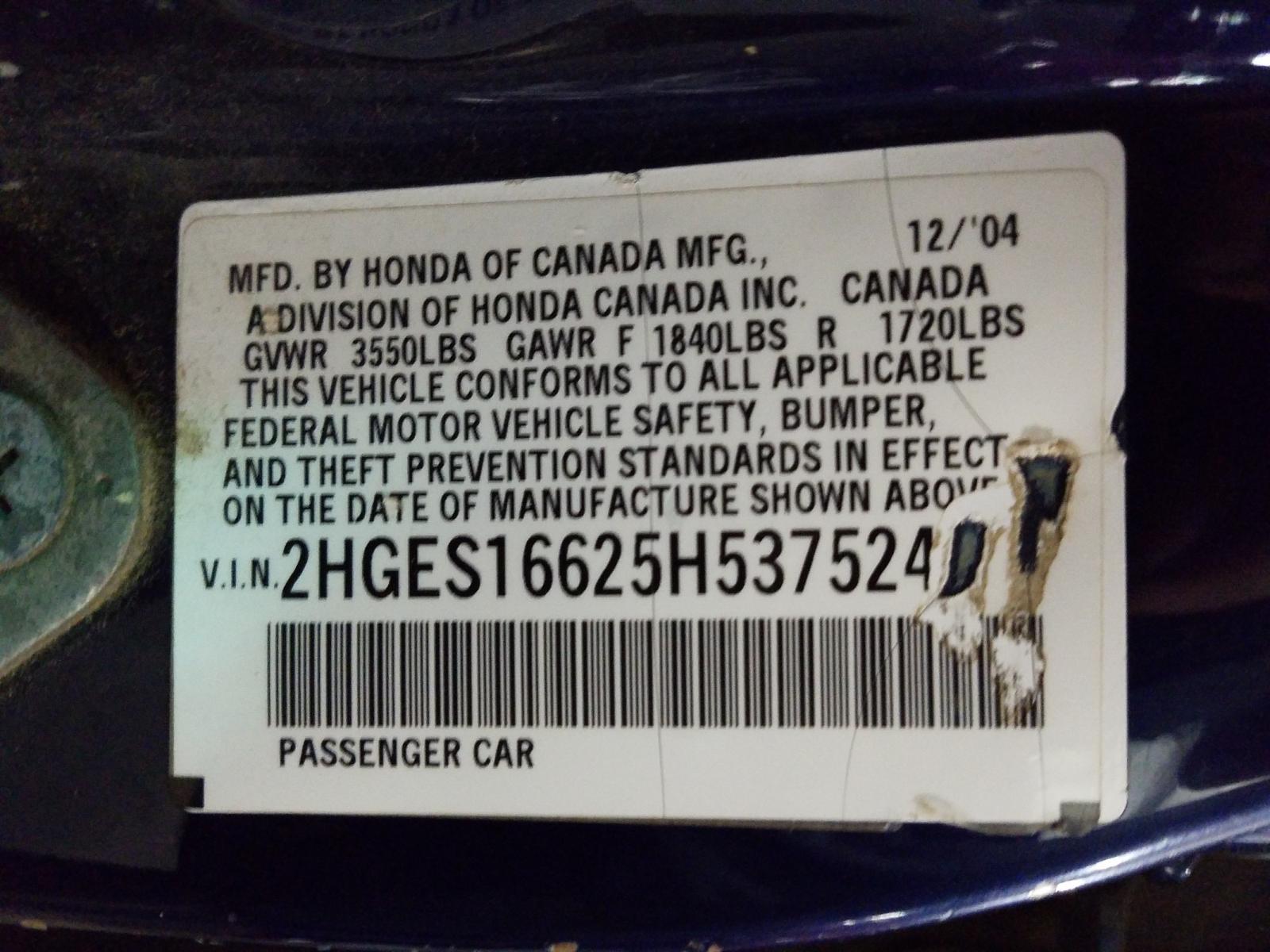 Photo 9 VIN: 2HGES16625H537524 - HONDA CIVIC LX 