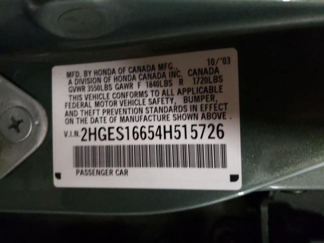 Photo 9 VIN: 2HGES16654H515726 - HONDA CIVIC LX 