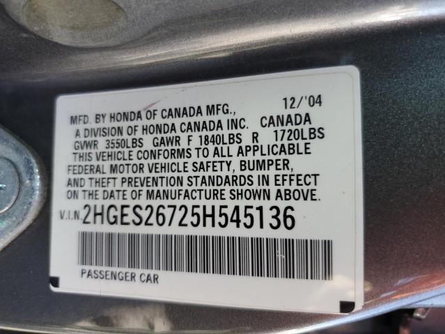 Photo 11 VIN: 2HGES26725H545136 - HONDA CIVIC 