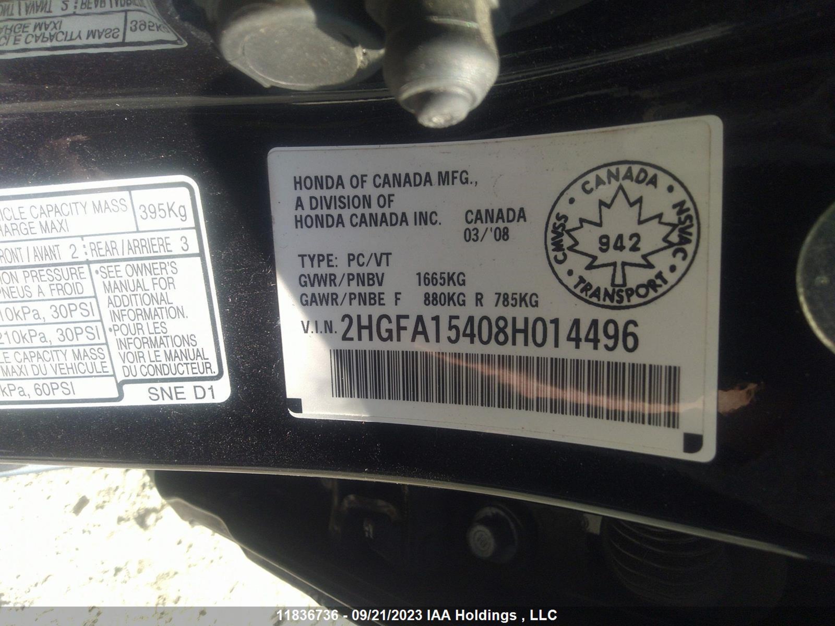 Photo 8 VIN: 2HGFA15408H014496 - HONDA CIVIC 