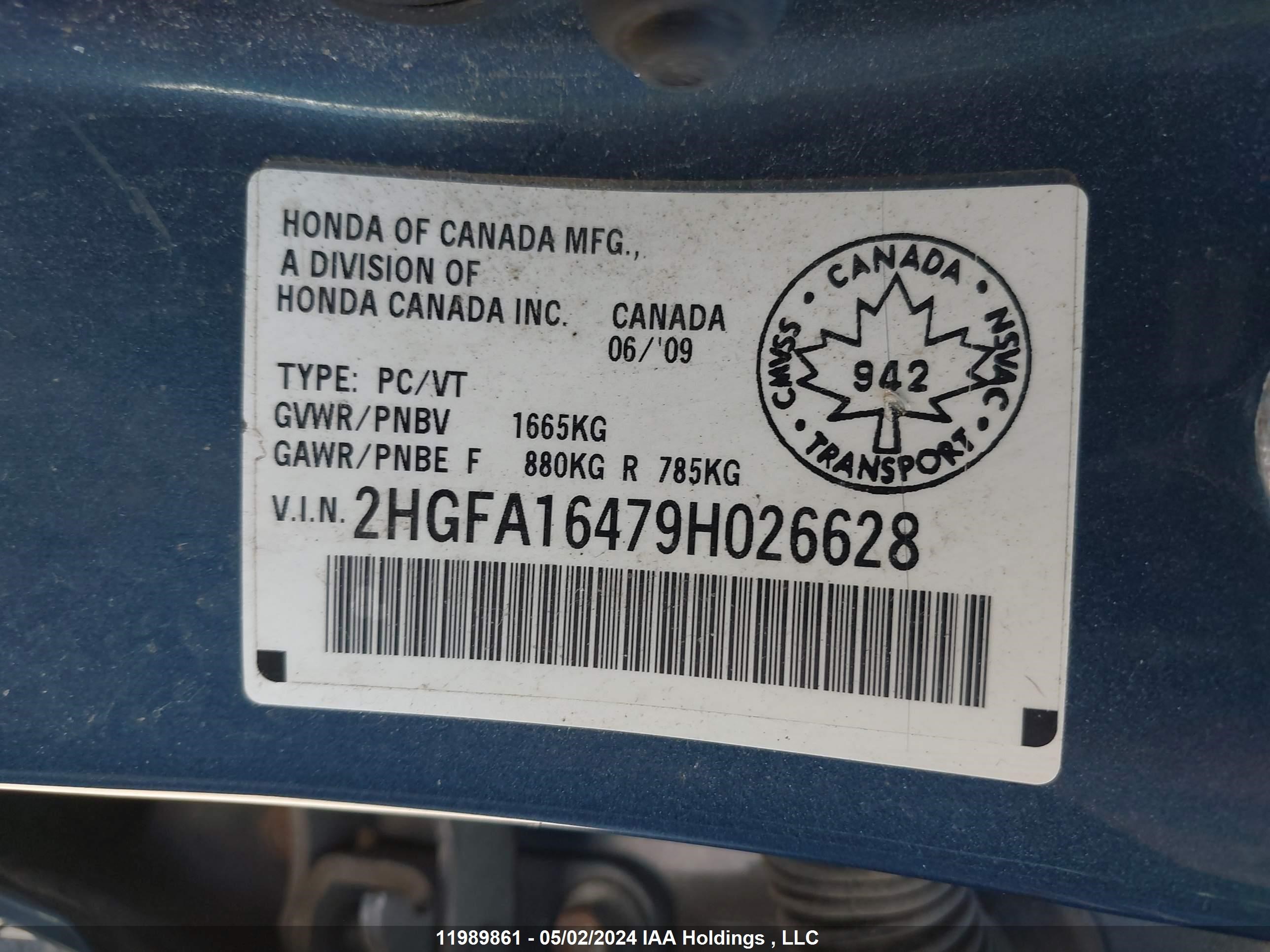 Photo 8 VIN: 2HGFA16479H026628 - HONDA CIVIC 