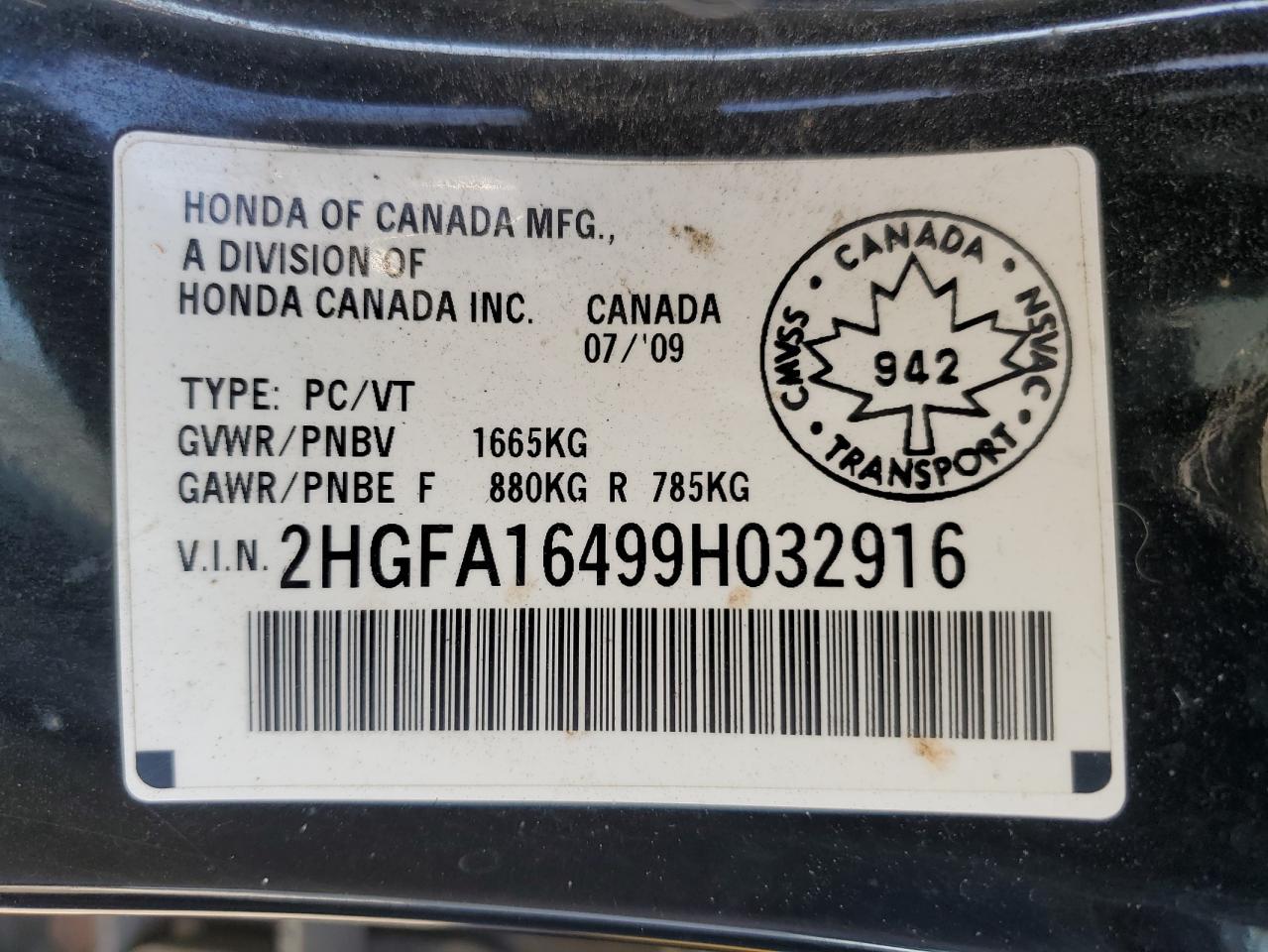 Photo 11 VIN: 2HGFA16499H032916 - HONDA CIVIC 