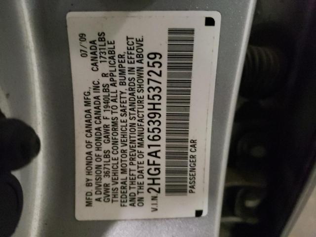 Photo 9 VIN: 2HGFA16539H537259 - HONDA CIVIC LX 