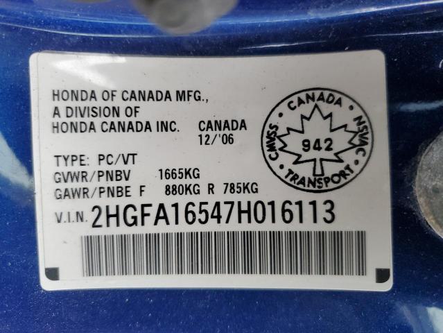 Photo 11 VIN: 2HGFA16547H016113 - HONDA CIVIC LX 