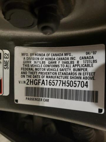 Photo 11 VIN: 2HGFA16577H505704 - HONDA CIVIC 