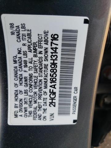 Photo 11 VIN: 2HGFA16589H314716 - HONDA CIVIC LX 