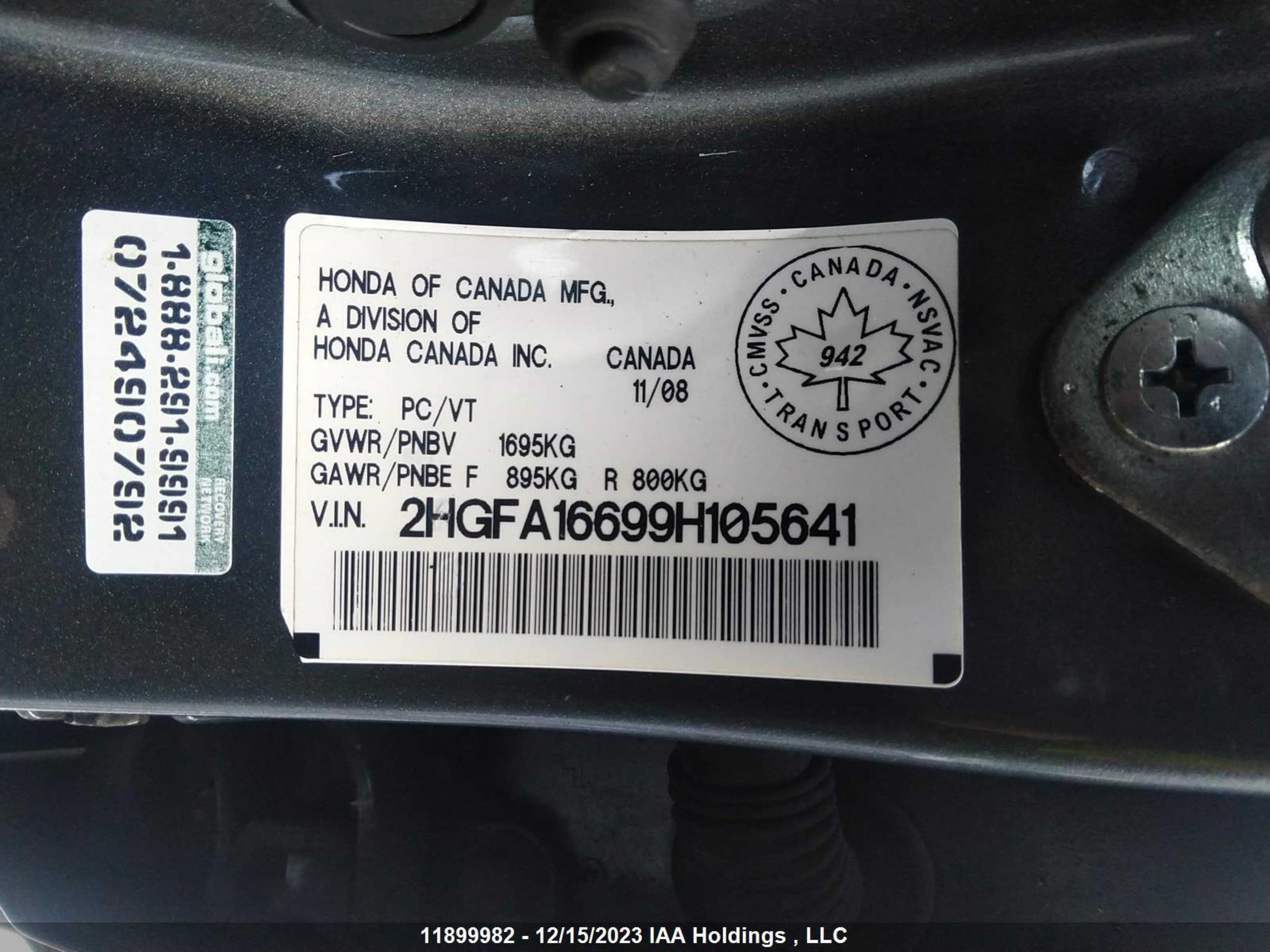 Photo 8 VIN: 2HGFA16699H105641 - HONDA CIVIC 