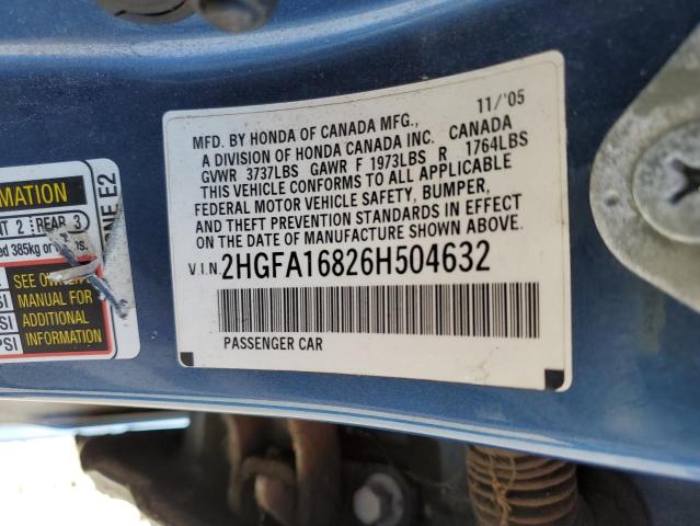 Photo 11 VIN: 2HGFA16826H504632 - HONDA CIVIC 